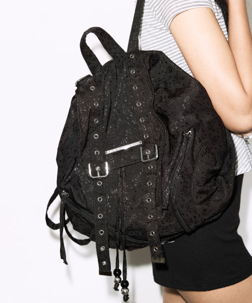 FANCY CLUB SATIN EYELET BACKPACK - 2 COLORS BLACK