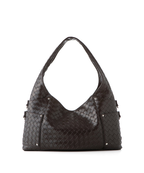 MAREN MIDDLE SHOULDER BAG - 6 COLORS WEAVING DARK BROWN