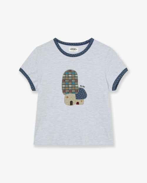 MUSHROOM APPLIQUE TEE - 2 COLORS LIGHT GREY