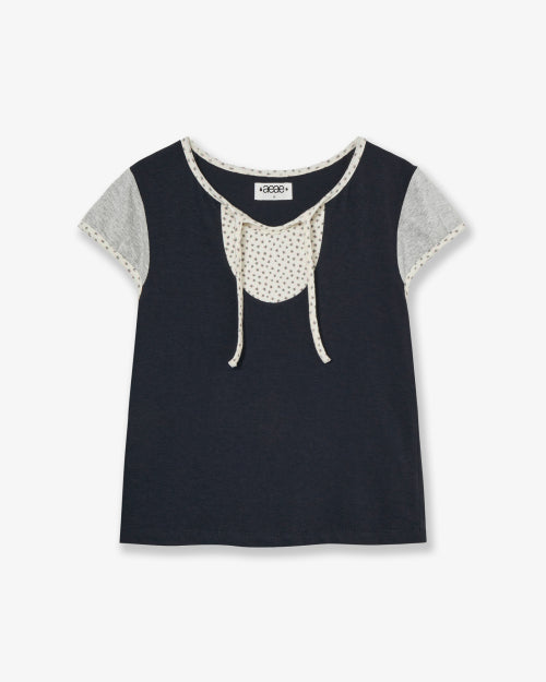 FLOWER BLOCK TEE - 2 COLORS NAVY
