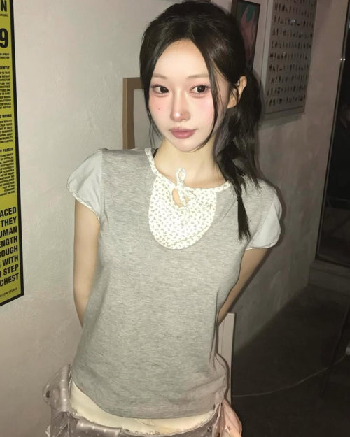 FLOWER BLOCK TEE - 2 COLORS MELANGE GREY