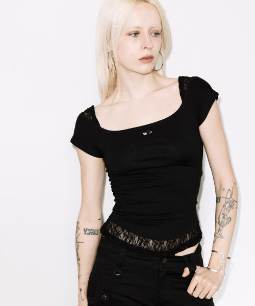 LACE TOP F26QB142 - 2 COLORS BLACK