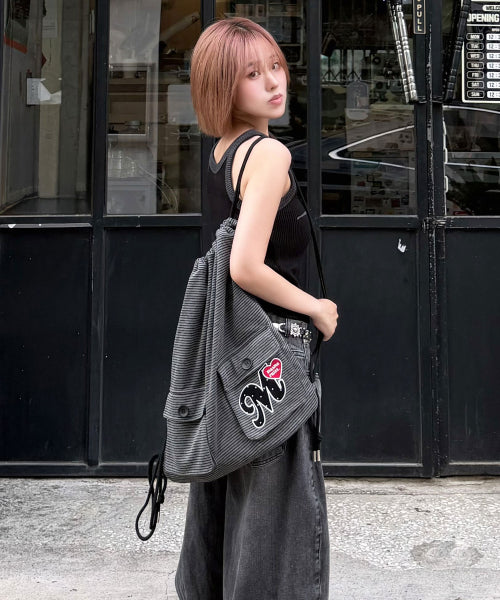 TWO POCKET PATCH STRIPE GYM SACK AS SHOWN