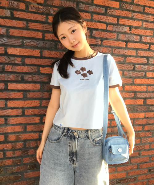 RINGER GRAPHIC CROP SHORT SLEEVE T-SHIRT #GISELLE同款! - 2 COLORS SKY BLUE