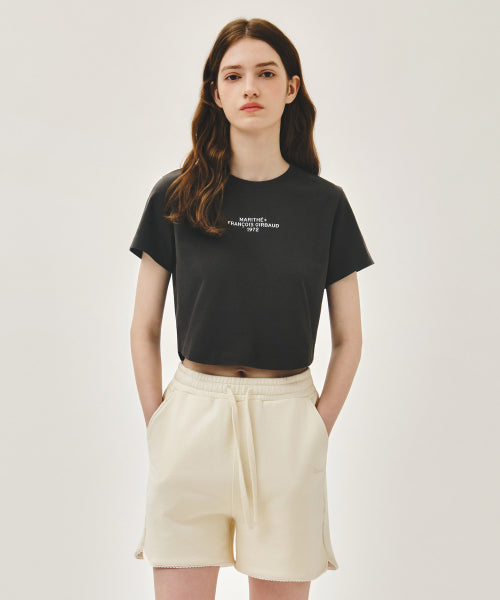 W LETTERING CROP TEE - 4 COLORS CHARCOAL