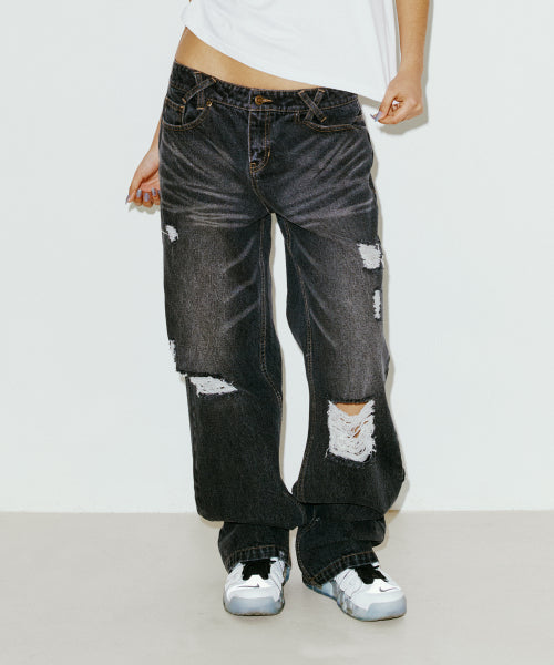 LOW DAMAGE DENIM PANTS BLUE - 2 COLORS