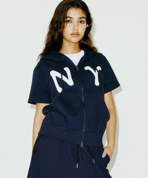 NY APLIQUE SS HOOD ZIP UP GREY - 2 COLORS
