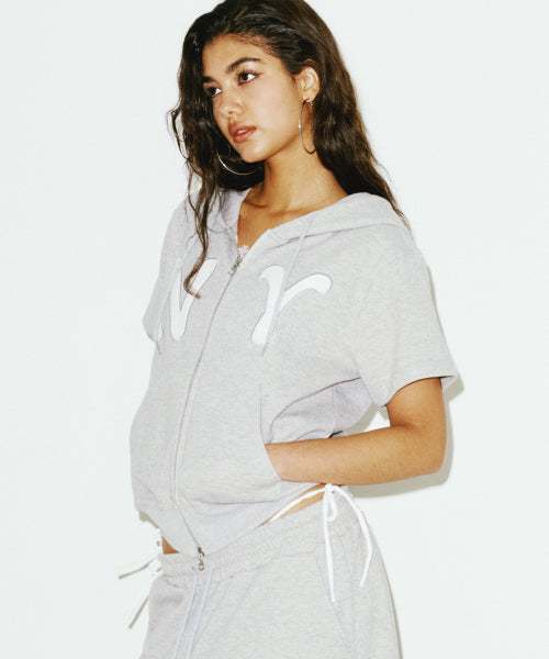 NY APLIQUE SS HOOD ZIP UP GREY - 2 COLORS