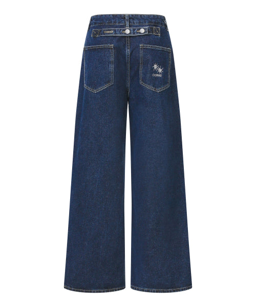 BACK STRAP WIDE PANTS - 2 COLORS BLUE