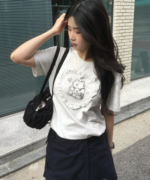 HEART RUFFLE SHORT SLEEVE T-SHIRT #GISELLE同款! - 2 COLORS LIGHT GREY