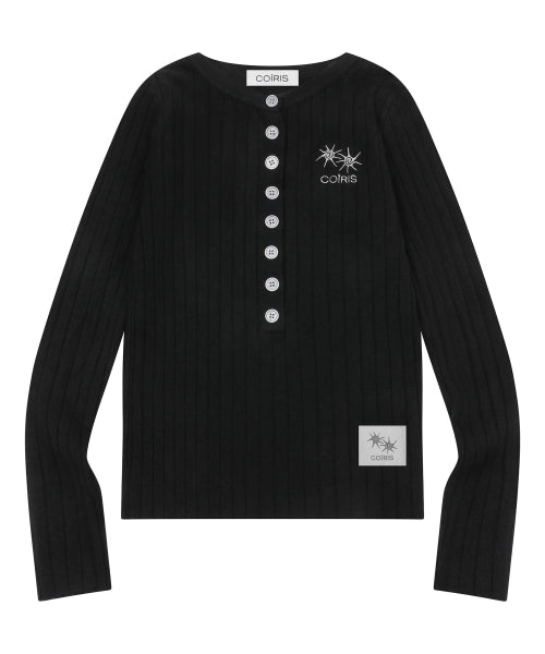 BUTTON HENLEY NECK KNIT - 3 COLORS BLACK