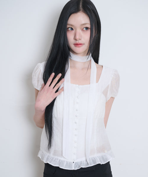 RIBBON BLOUSE - 6 COLORS WHITE