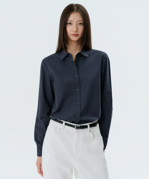 WOMENS REGULAR WASHED POPLIN SHIRT #韓韶禧同款! - 6 COLORS NAVY