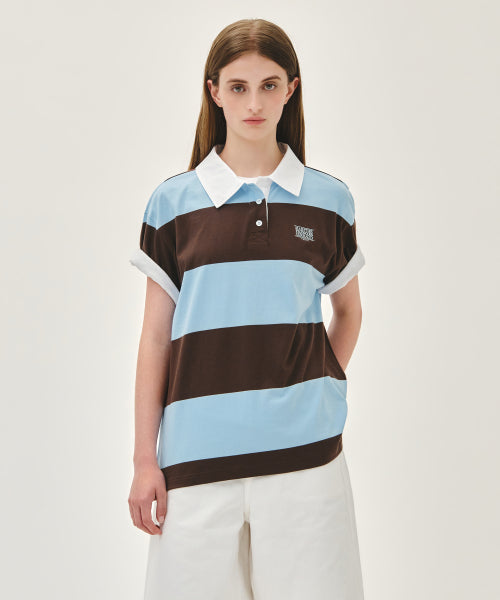 SMALL CLASSIC LOGO RUGBY STRIPE OVERSIZED COLLAR TEE - 3 COLORS SKY BLUE