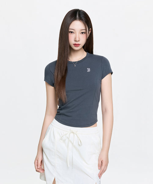 SLIM CROP FIT CAP SLEEVE SHORT SLEEVE T-SHIRT BOS #KARINA同款! - 2 COLORS GREY