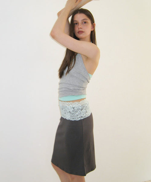 LACE WAIST SKIRT - 3 COLORS CHARCOAL