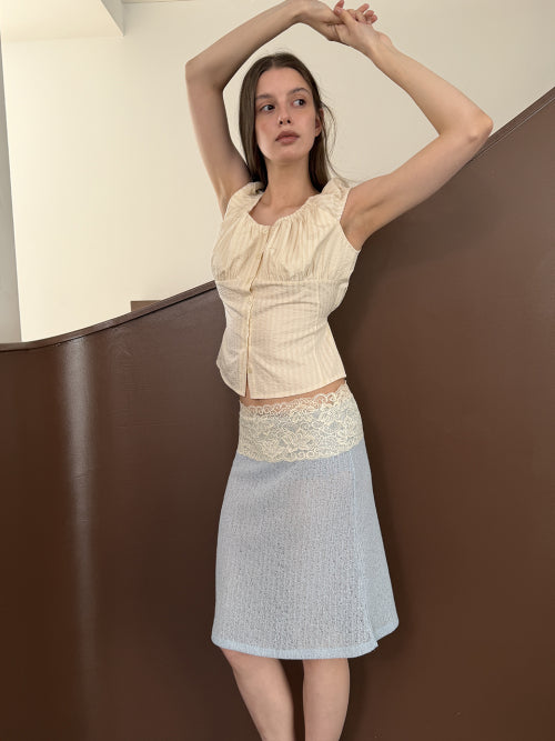 LACE WAIST SKIRT - 3 COLORS SKY BLUE