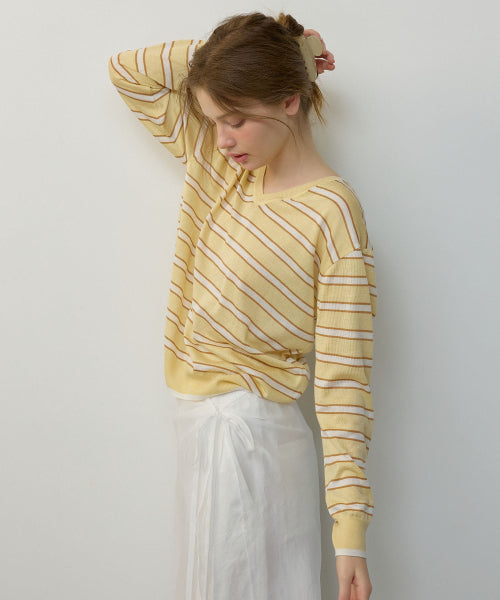 LINEN V-NECK STRIPE PULLOVER KNIT - 2 COLORS