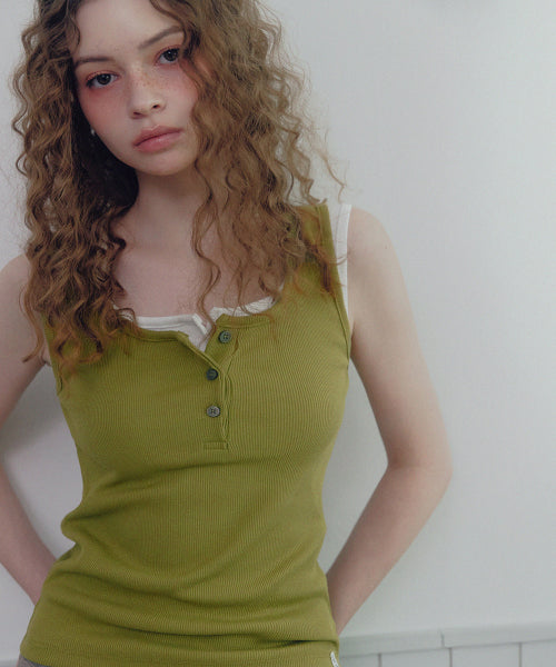 RIBBED BUTTON SLEEVELESS - 4 COLORS IVORY