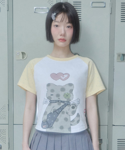 DOT CAT CROP TEE - 2 COLORS