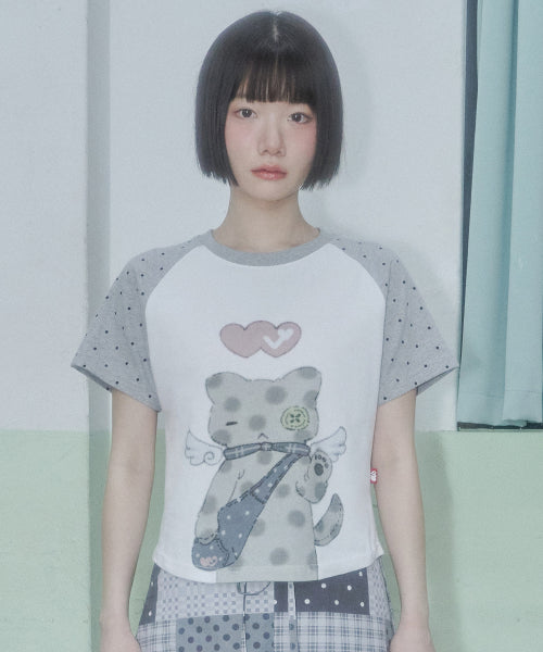 DOT CAT CROP TEE - 2 COLORS