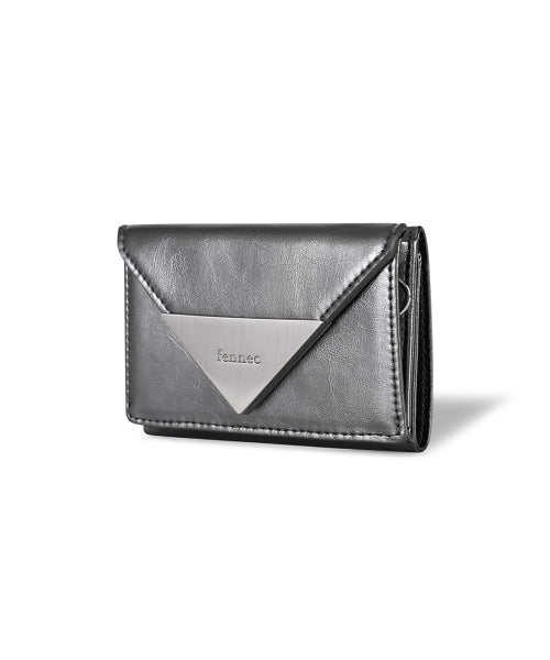 CRINKLE TRIANGLE TRIPLE WALLET METAL GREY