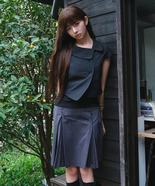 ACCORDION SIDE PLEATS MIDI SKIRT #REI同款! - 2 COLORS CHARCOAL