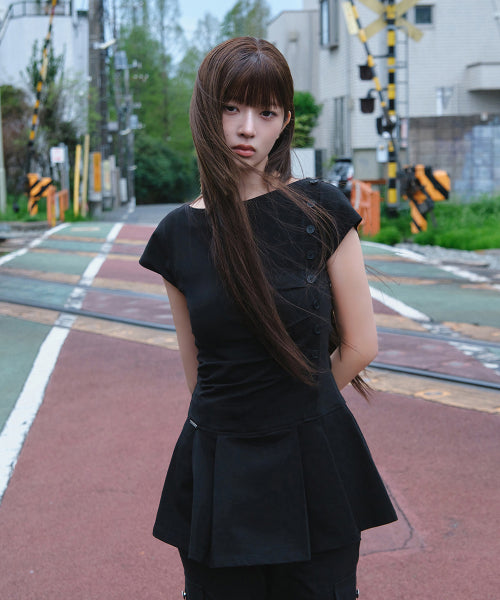 PLEATS BUTTON MINI ONEPIECE #REI同款! - 2 COLORS BLACK