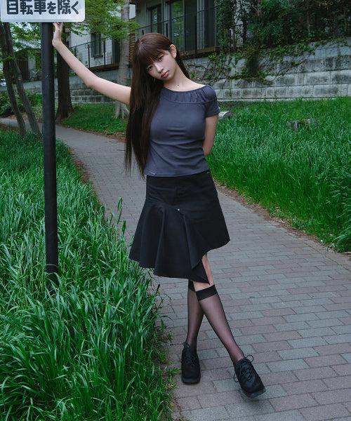 SHEER SHIRRING LAYERED TOP #REI同款! - 2 COLORS CHARCOAL