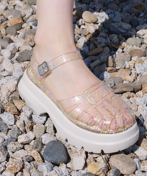 GLAIR PLATFORM FISHERMAN SANDALS - CLEAR STAR AS SHOWN