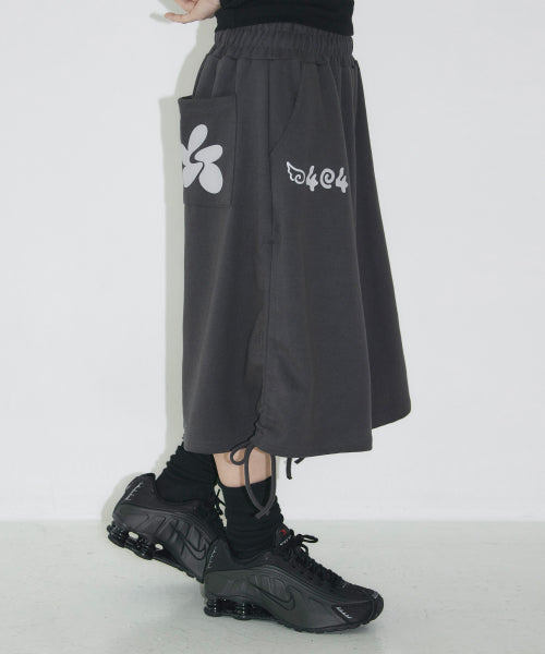 SIDE SHIRRING BERMUDA SWEAT PANTS - 2 COLORS CHARCOAL