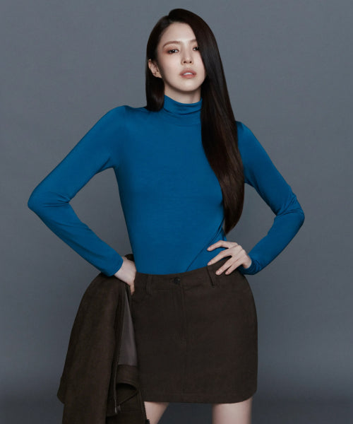 WOMENS TENCEL SLIM TURTLE NECK TEE #韓韶禧同款! - 16 COLORS BLUE