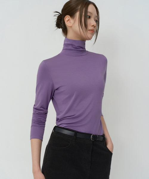 WOMENS TENCEL SLIM TURTLE NECK TEE #韓韶禧同款! - 16 COLORS LAVENDER