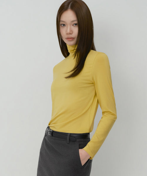 WOMENS TENCEL SLIM TURTLE NECK TEE #韓韶禧同款! - 16 COLORS MUSTARD