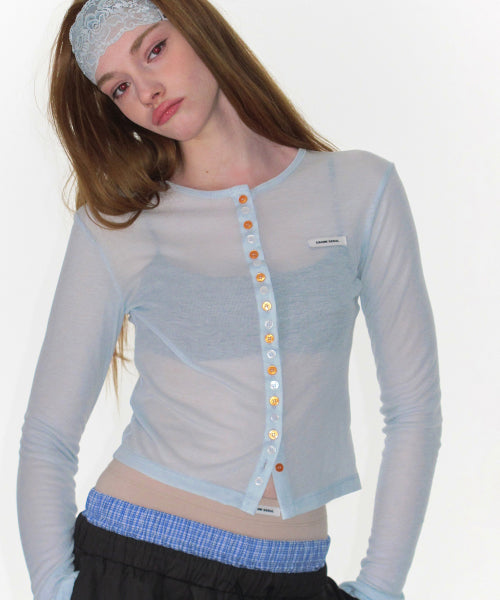 SHEER COLOR BUTTON CARDIGAN - 3 COLORS SKY BLUE