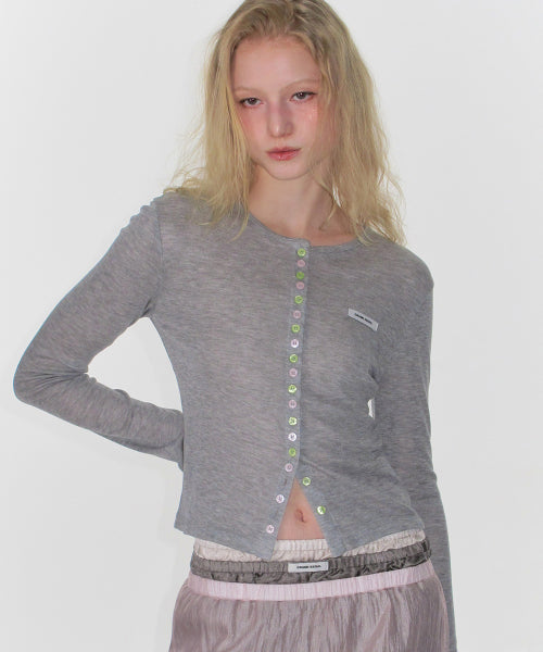SHEER COLOR BUTTON CARDIGAN - 3 COLORS MELANGE GREY