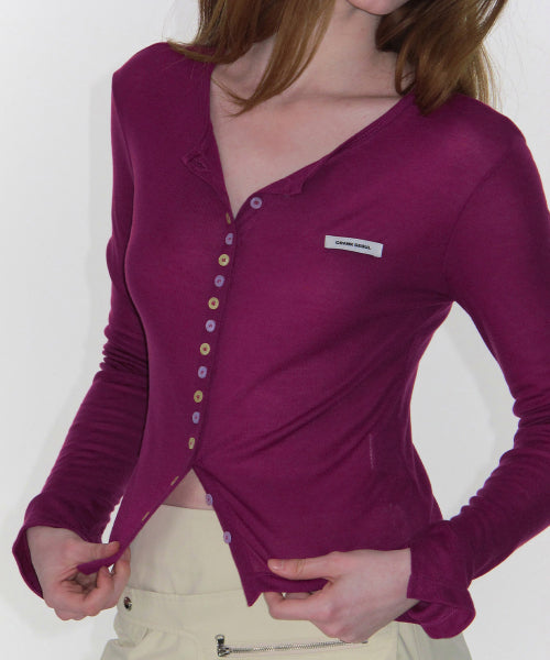 SHEER COLOR BUTTON CARDIGAN - 3 COLORS PURPLE