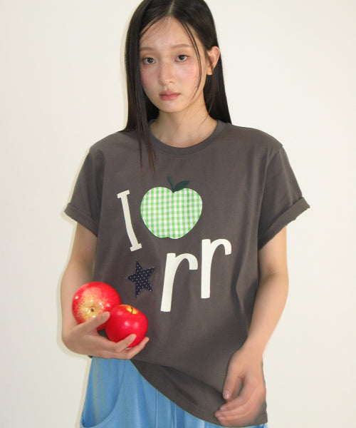 I RR APPLIQUE BASIC FIT T SHIRT - 2 COLORS CHARCOAL