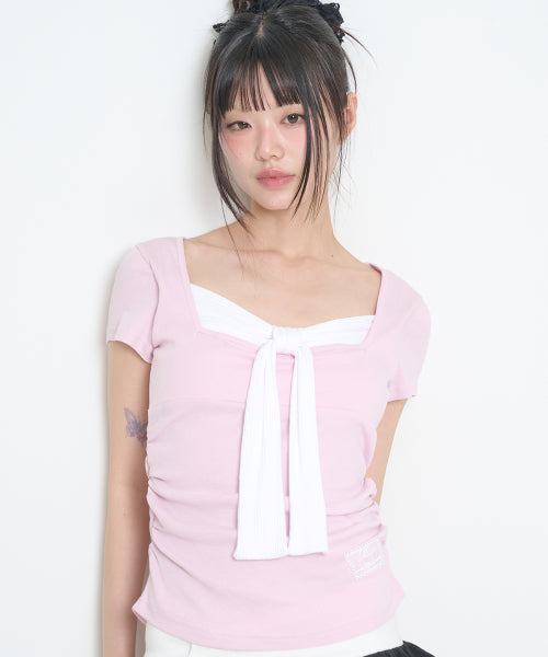 LAYERED RIBBON T-SHIRT - 4 COLORS PINK