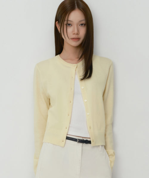 WOMEN'S ESSENTIAL ROUND NECK CARDIGAN - 9 COLORS CREAM