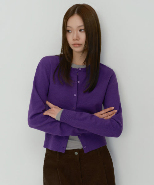 WOMEN'S ESSENTIAL ROUND NECK CARDIGAN - 9 COLORS PURPLE