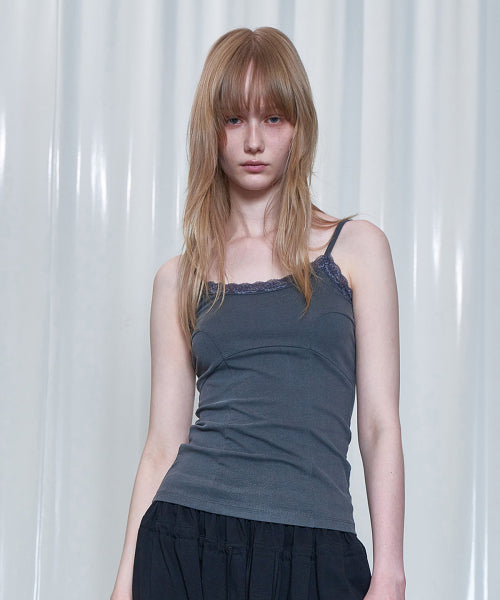 LACE CURVE CAMI TOP - 3 COLORS CHARCOAL