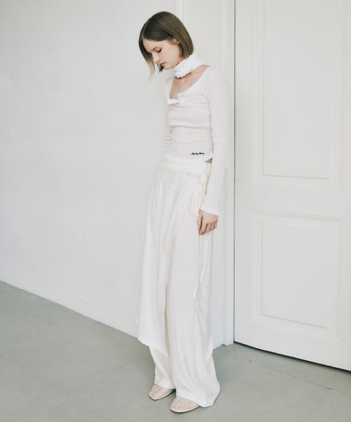 WRINKLE LAYERED WRAP SKIRT PANTS #徐睿知同款! - 3 COLORS IVORY