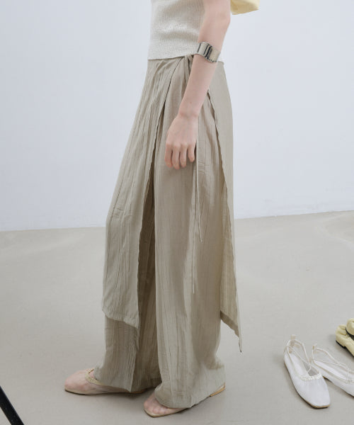 WRINKLE LAYERED WRAP SKIRT PANTS #徐睿知同款! - 3 COLORS KHAKI