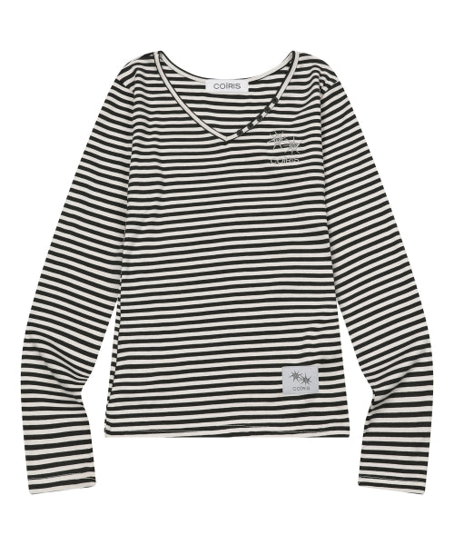 V-NECK STRIPE LONG SLEEVE TEE BLACK