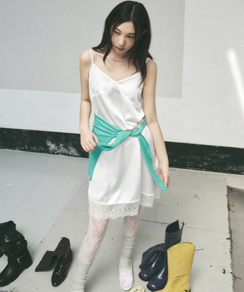 SATIN LACE SLIP DRESS #徐睿知同款! - 2 COLORS IVORY