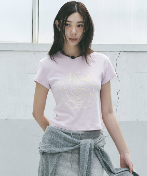 ROSE LETTERING CROPPED TOP #徐睿知同款! - 5 COLORS PINK