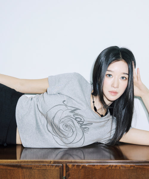 ROSE LETTERING CROPPED TOP #徐睿知同款! - 5 COLORS GREY