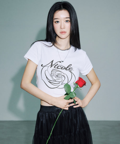 ROSE LETTERING CROPPED TOP #徐睿知同款! - 5 COLORS WHITE