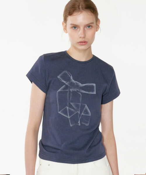 RIBBON PRINT T-SHIRT - 2 COLORS NAVY